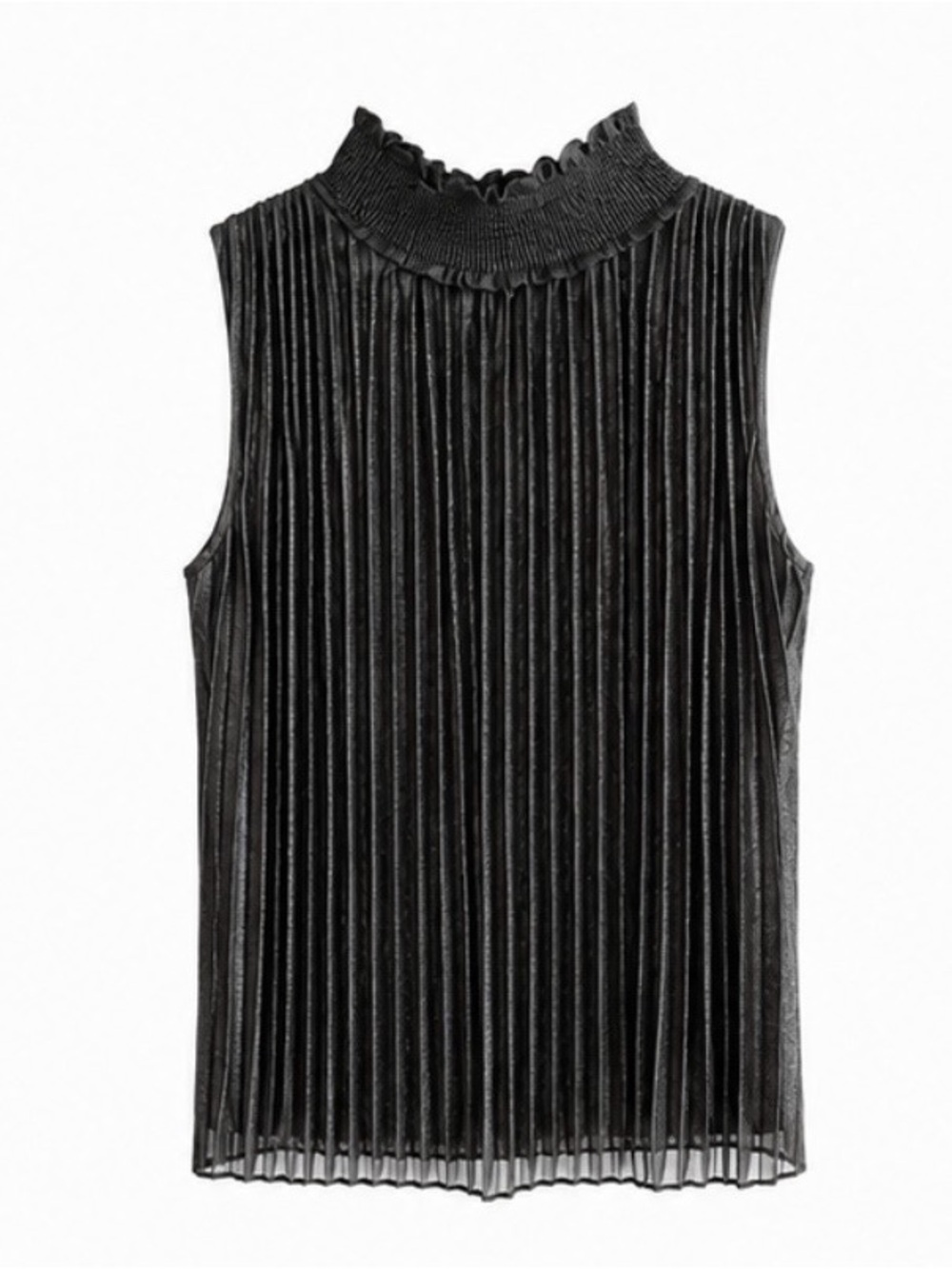 Nanette Lepore Black Pleated Mock Neck Sleeveless Pleated Top Size S   NWT